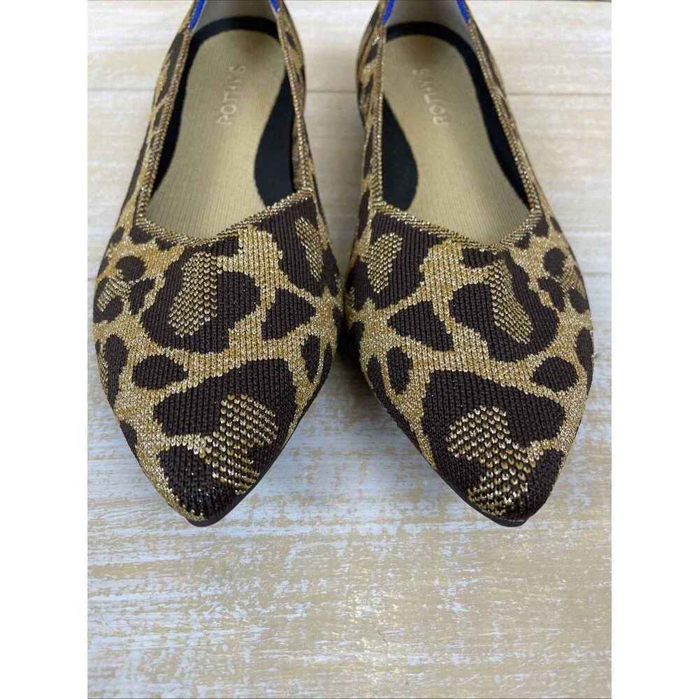 Rothy's The Point II Metallic Cat Leopard Print Slip On Flat Shoes Size 9.5 - Picture 4 of 10